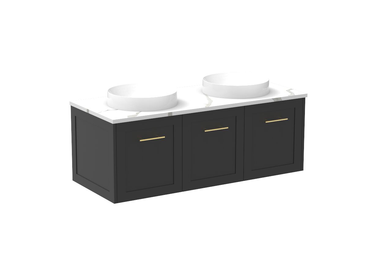Supporting Image - Kado Lux All Door 1200mm Wall Hung Vanity Double Basin 20mm - Black - Angle