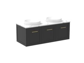 Supporting Image - Kado Lux All Door 1200mm Wall Hung Vanity Double Basin 20mm - Black - Angle