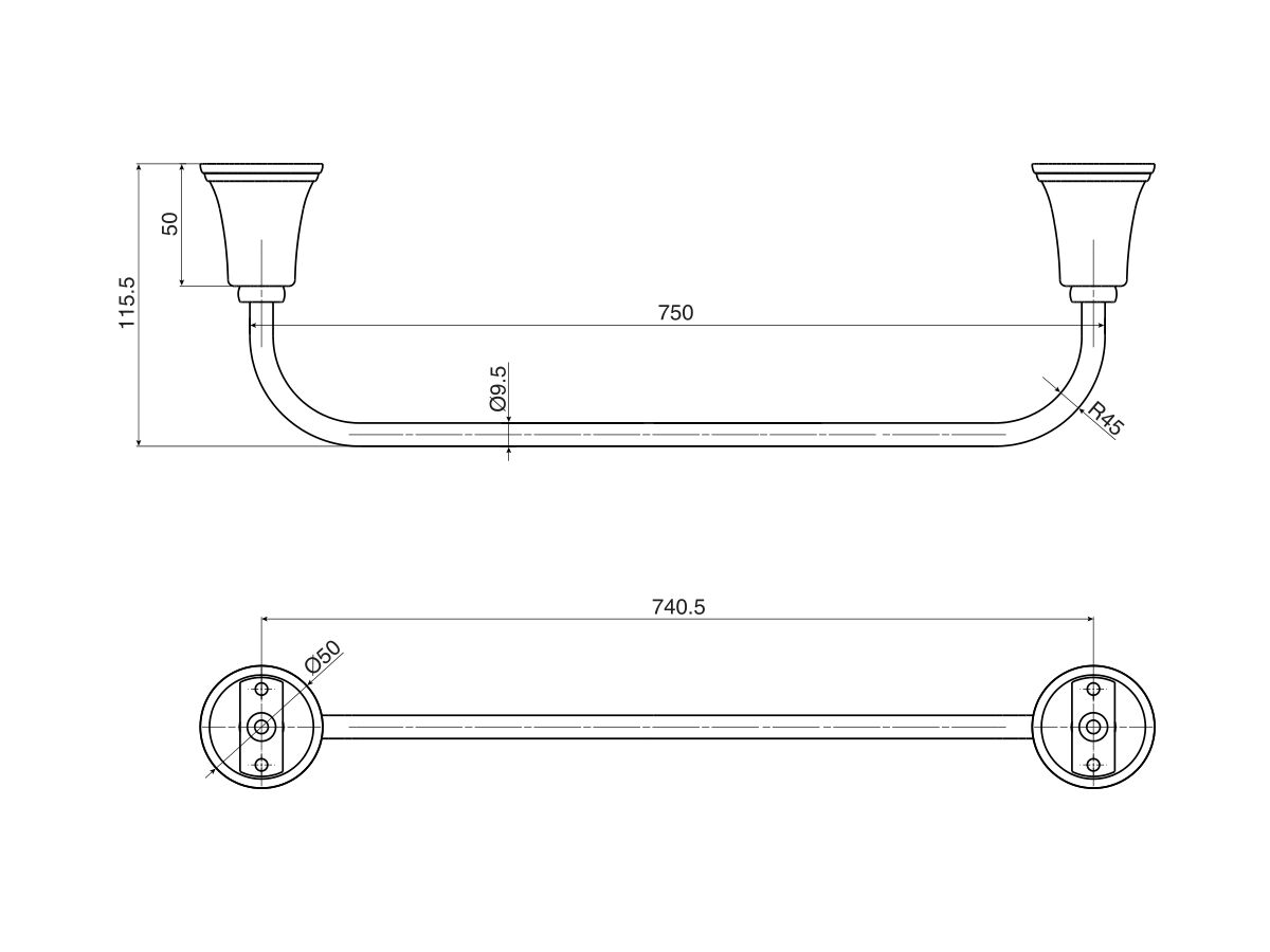 Posh Canterbury Single Towel Rail 750mm