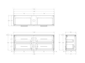 Technical Drawing - Kado Lux Ensuite All Drawer Twin 1500mm Wall Hung Centre Basin 20mm Top