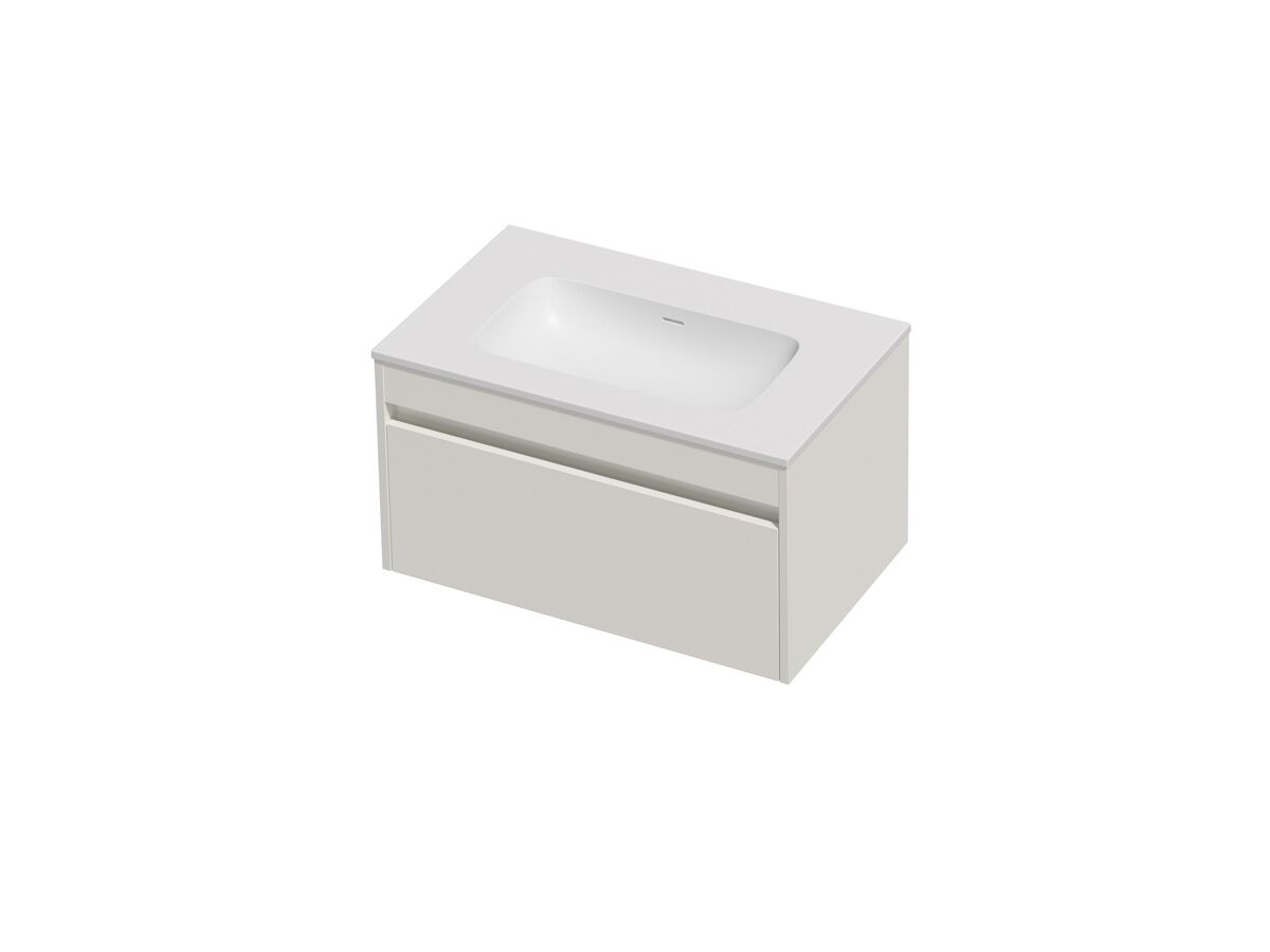 Hero - Posh Domaine Single 750 1 Drawer Wall Hung Vanity White Console Top Matte White Mineral Cast No Taphole