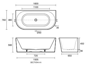 Posh Solus Back To Wall Freestanding Bath 1600mm