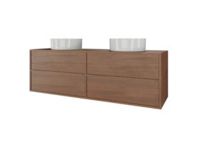 Supporting Image - Kado Aspect 1500mm Wall Hung Vanity Unit Double Bowl Timber Top - Florentine Walnut
