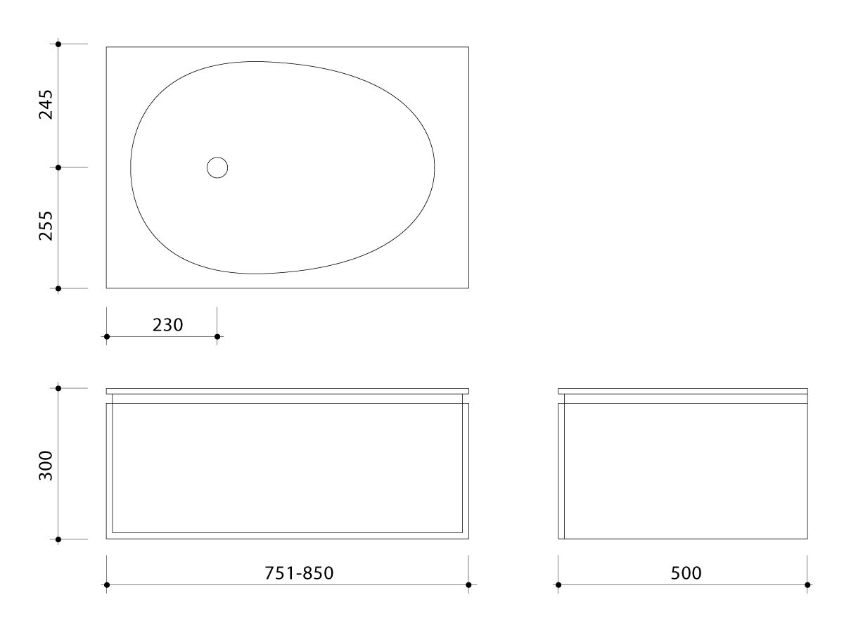 ISSY Glide Wall Hung Vanity Unit Single Bowl 1 Drawer Custom 751-850mm Oak