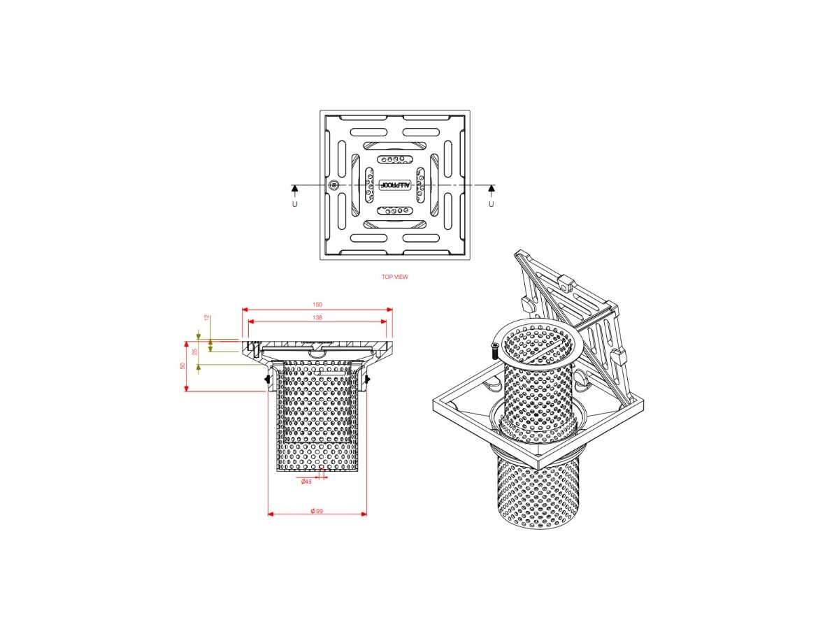 150mm Square Bucket Trap Push-In Stainless Steel 100mm