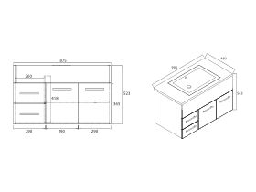 Posh Bristol MK2 900mm Wall Hung Vanity Unit Centre Bowl 2 Doors and 2 Left Hand Drawers White