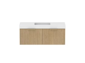 Supporting Image - Kado Neue Fluted Square All Drawer 1200mm Wall Hung Vanity with Centre Basin 90mm Top Boston Oak