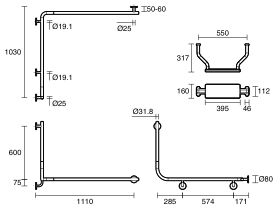 Technical Drawing - Mizu Drift Continuous Accessible WC Kit Right Hand