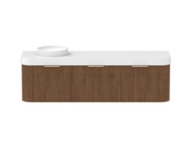 Hero - Kado Neue Fluted Double Curve All Drawer 1800mm Wall Hung Vanity with Left Hand Basin Durasein 90mm Top Florentine Walnut