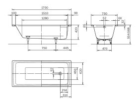 Kaldewei Puro Inset Bath with Overflow 1700mm x 750mm White and Chrome