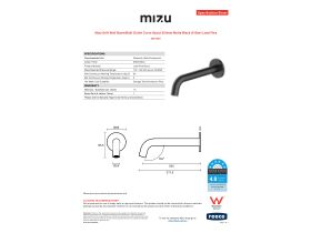 Specification Sheet - Mizu Drift Wall Basin/Bath Outlet Curve Spout 200mm Matte Black (6 Star) Lead Free