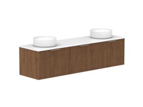 Hero - Kado Neue Fluted Square All Drawer 1800mm Wall Hung Vanity with Double Basin 20mm Top Florentine Walnut