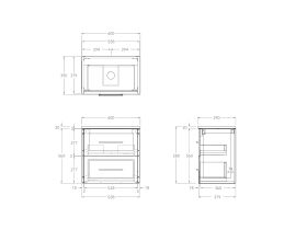 Technical Drawing - Kado Lux Ensuite All Drawer Twin 600mm Wall Hung Centre Basin 20mm Top