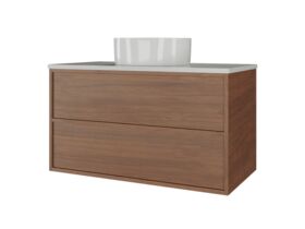 Supporting Image - Kado Aspect Wall Hung Vanity Unit 900mm 2 Drawer Corian 20mm Top - Florentine Walnut