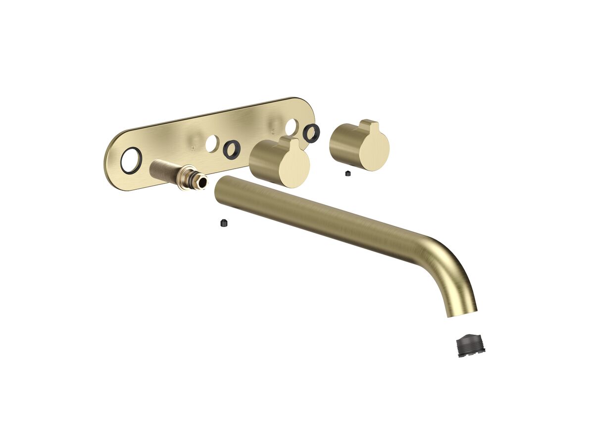 Hero - Faucet Strommen Vara Fin Wall Basin / Bath Hostess Tap System Right Hand 250mm Trimset Brushed Admiralty Brass (6 Star) Lead Free