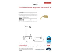 Specification Sheet - Scala 25 Curved Wall Basin Mixer System Right Hand 200mm PVD Brushed Gold (6 Star) Lead Free