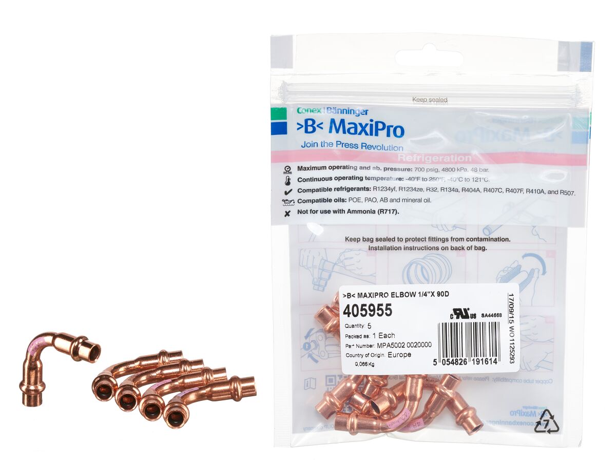 >B< Maxipro Elbow 90 Degree x 1/4" Bag of 5