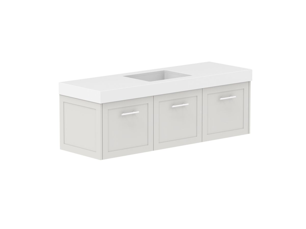 Supporting Image - Kado Lux All Door 1500mm Wall Hung Vanity Centre Basin 90mm - Feather Grey - Angle