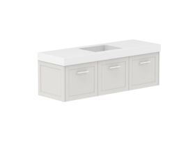 Supporting Image - Kado Lux All Door 1500mm Wall Hung Vanity Centre Basin 90mm - Feather Grey - Angle