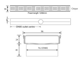Kado Cirque Shower Channel Welded Ends Centre Outlet Satin 1200mm