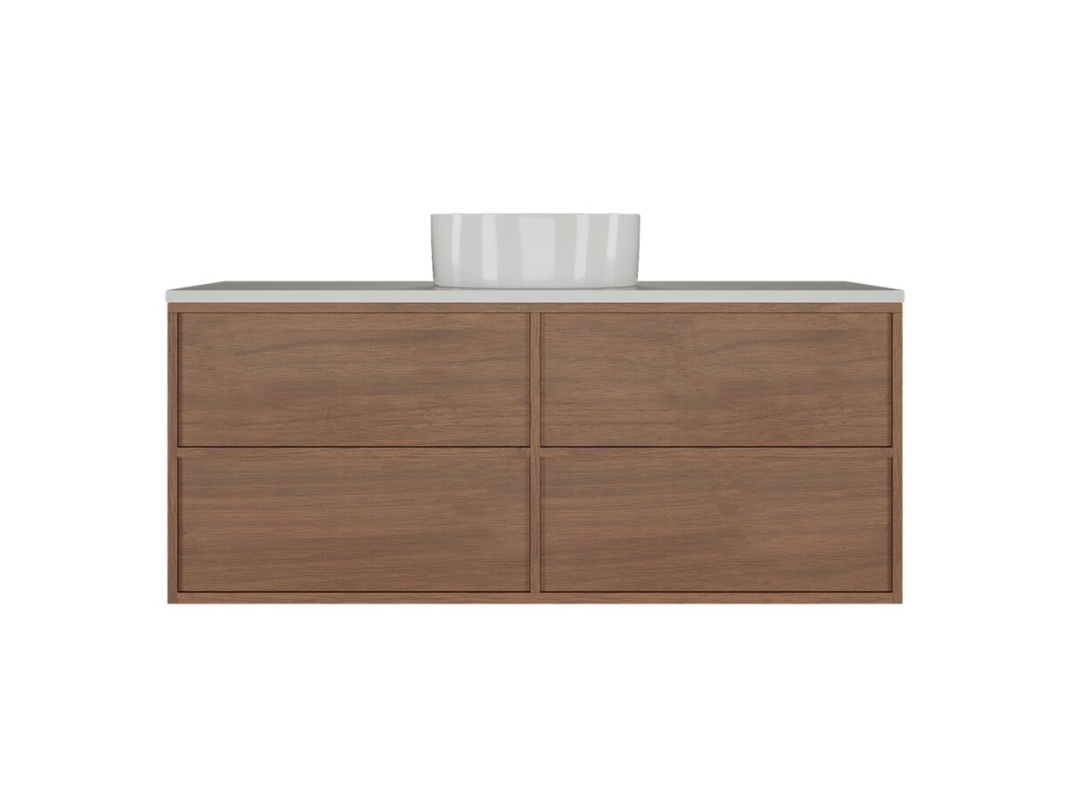 Supporting Image - Kado Aspect Wall Hung Vanity Unit 1200mm 4 Drawer Caesarstone Mineral 20mm Top - Florentine Walnut