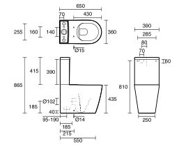 Kado Lux Close Coupled Back to Wall Rimless Overheight Back Inlet Pan (4 Star)
