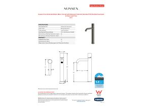 Specification Sheet - Sussex Pure Extended Basin Mixer Curved with Diamond Textured Handles PVD Brushed Gunmetal (5 Star) Lead Free