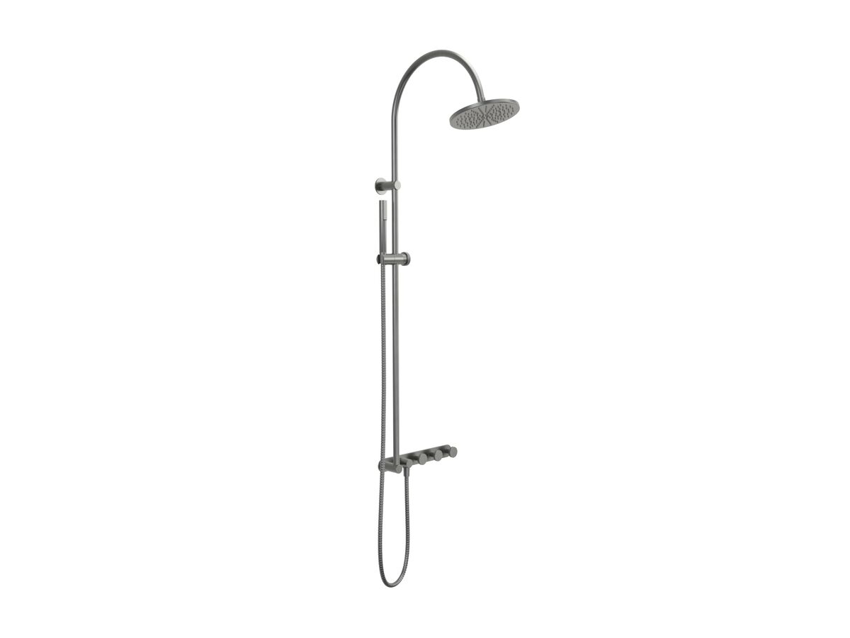 Hero - Faucet Strommen Vara Disc Wall Set with Twin Rail Shower Tap System Kit Brushed Graphite (3 Star) Lead Free