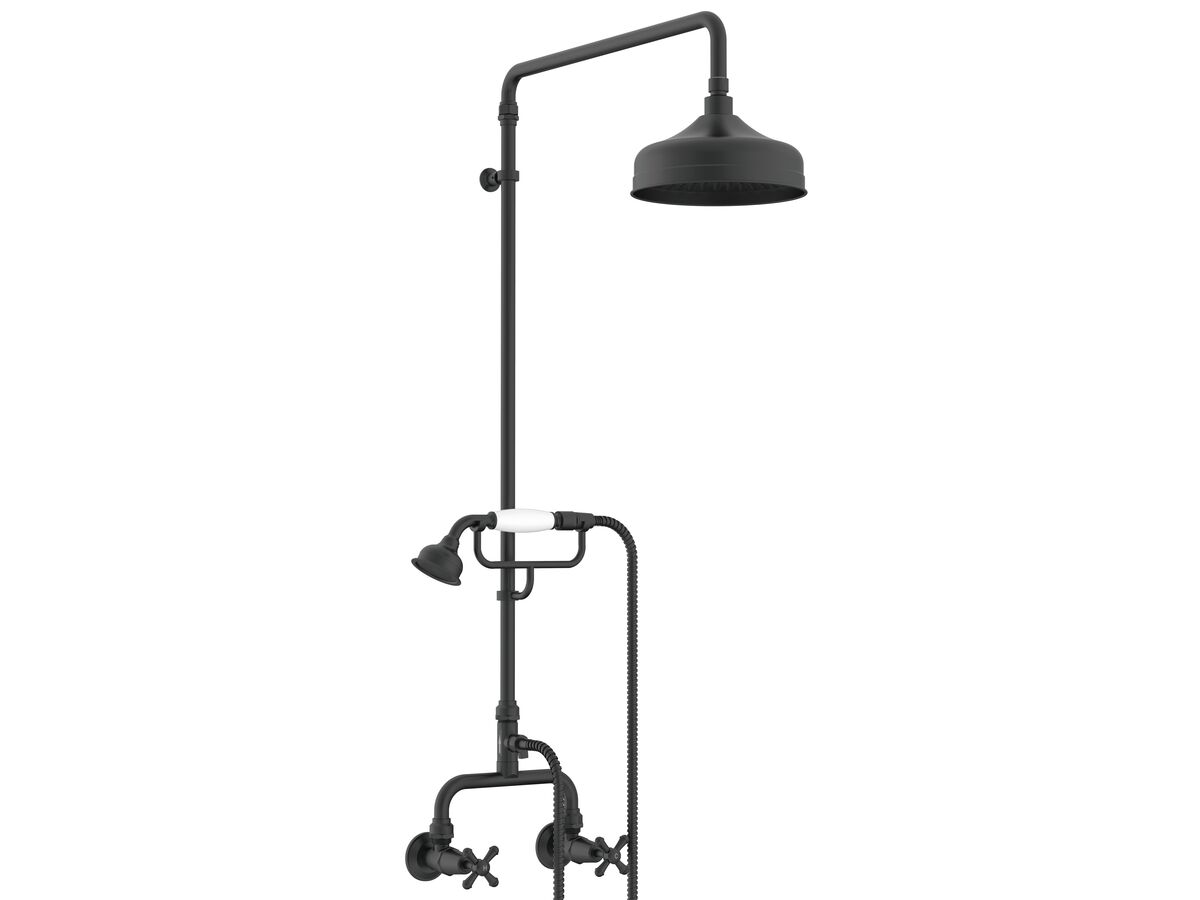 Hero - Posh Canterbury Exposed Twin Telephone Shower Set Cross Handles Matte Black (3 Star)
