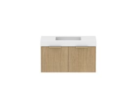 Supporting Image - Kado Neue Fluted Square All Drawer 900mm Wall Hung Vanity with Centre Basin 90mm Top Boston Oak