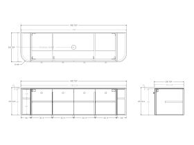 Technical Drawing - Kado Era Double Curve All Door 1800mm Wall Hung Vanity with Centre Basin 20mm Top