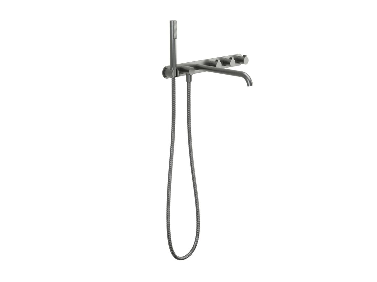 Hero - Faucet Strommen Vara Fin Wall Bath Tap Set with Handshower Kit Brushed Graphite (3 Star) Lead Free
