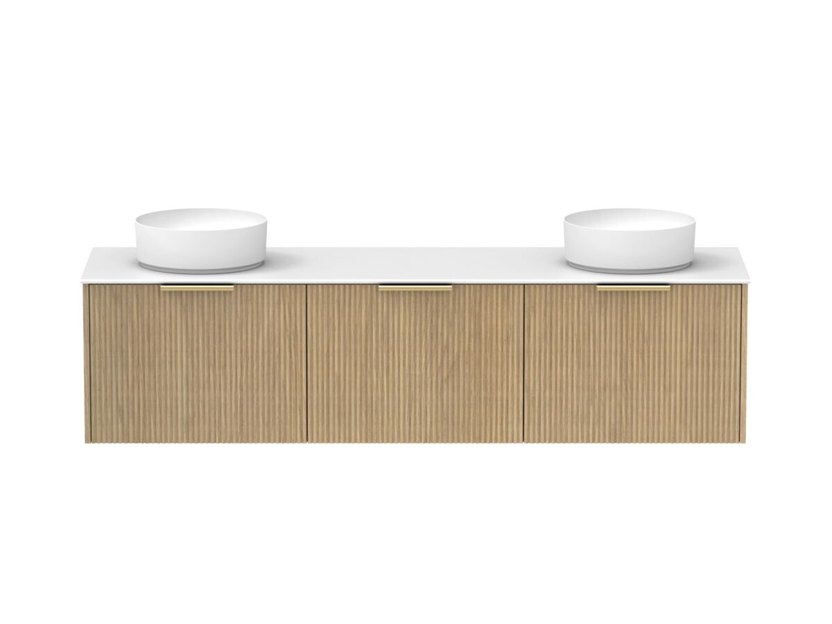 Supporting Image - Kado Neue Fluted Square All Drawer 1800mm Wall Hung Vanity with Double Basin Durasein 12mm Top Boston Oak