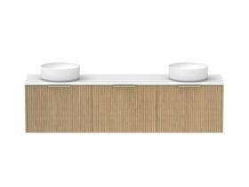 Supporting Image - Kado Neue Fluted Square All Drawer 1800mm Wall Hung Vanity with Double Basin Durasein 12mm Top Boston Oak