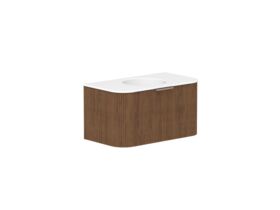 Supporting Image - Kado Neue Fluted Double Curve 900mm Wall Hung Vanity Centre Basin Matte White Ceramic Top Florentine Walnut
