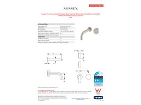 Specification Sheet - Sussex Pure Progressive Wall Basin Mixer System 160mm with Cirque Textured Handles PVD Brushed Nickel (3 Star) Lead Free