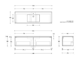 Posh Domaine All-Drawer 1500mm Single Bowl Basin Wall Hung Vanity Cast Marble Top