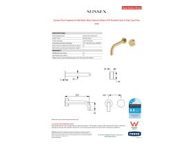 Specification Sheet - Sussex Pure Progressive Wall Basin Mixer System 200mm PVD Brushed Gold (3 Star) Lead Free