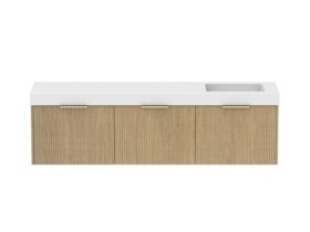 Supporting Image - Kado Neue Fluted Square All Drawer 1800mm Wall Hung Vanity with Right Hand Basin 90mm Top Boston Oak