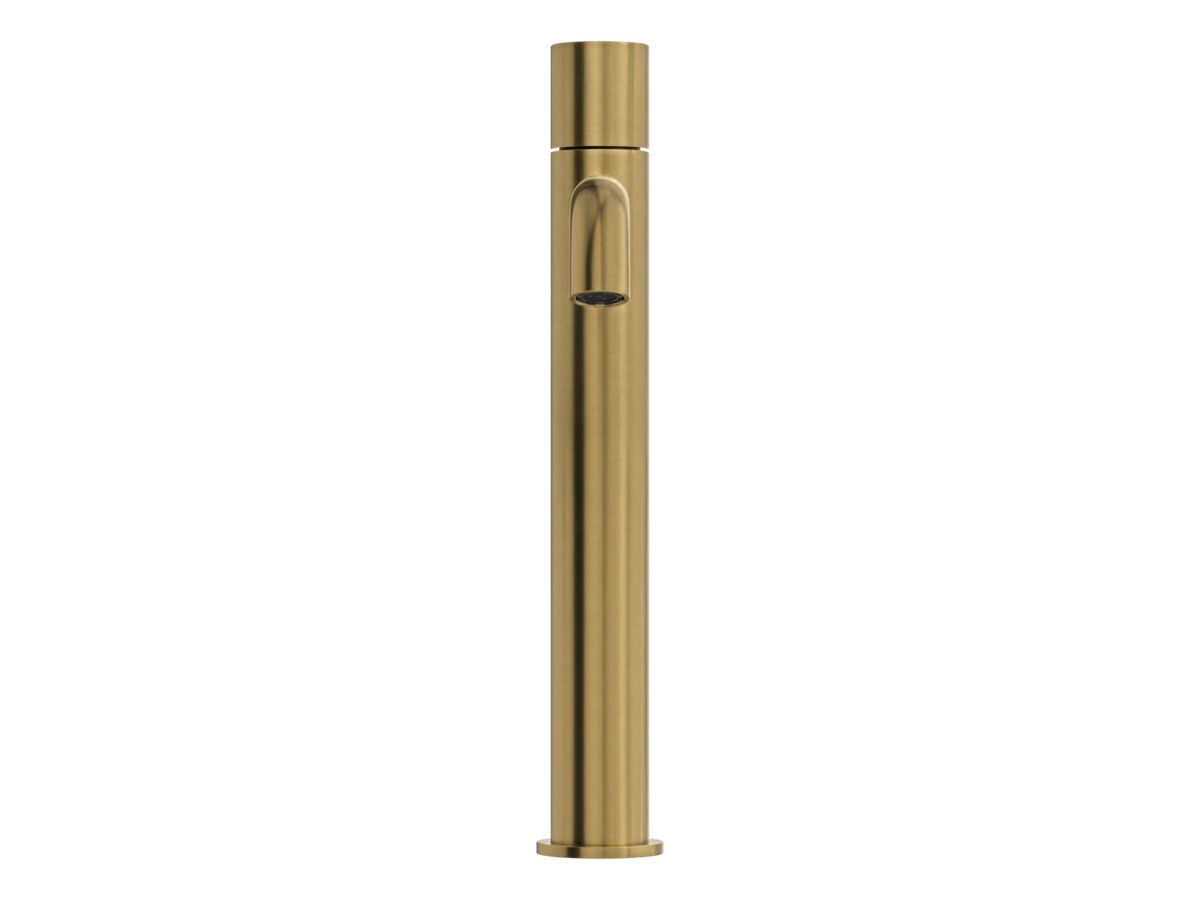 Supporting Image 2 - Mizu Drift Dial Extended Height Basin Mixer Curved Spout Brushed Brass (6 Star) Lead Free
