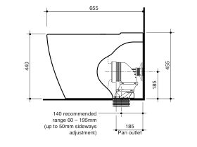 Technical Drawing - Caroma Forma II Cleanflush Close Coupled Back to Wall Back Inlet Pan (4 Star)