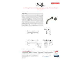 Specification Sheet - Milli Pure Progressive Wall Bath Mixer Tap System 200mm with Cirque Textured Handle PVD Brushed Gunmetal