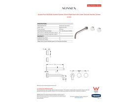 Specification Sheet - Sussex Pure Wall Bath Hostess System 250mm Right Hand with Linear Textured Handles Chrome