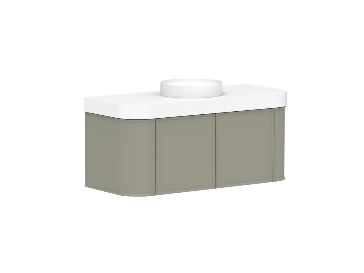 Supporting Image 2 - Kado Era Double Curve All Door 1200mm Wall Hung Vanity Centre Basin 90mm Durasein Top Wolfram Green