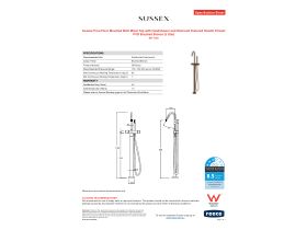 Specification Sheet - Sussex Pure Floor Mounted Bath Mixer Tap with Handshower and Diamond Textured Handle Trimset PVD Brushed Bronze (3 Star)