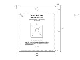 Cut Out Template - Memo Hugo Single Bowl Sink 1 Taphole Stainless Steel