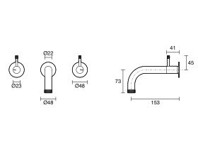 Technical Drawing - Sussex Scala Nova Wall Basin/Bath Set 150mm (5 Star) Lead Free