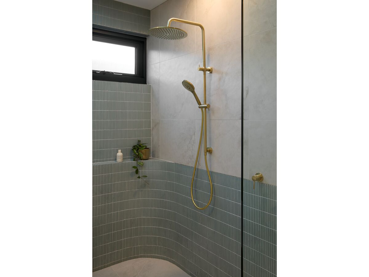 In Situ - Mizu Drift Twin Rail Shower with 300mm Brass Overhead and Top Rail Water Inlet Brushed Brass (3 Star)