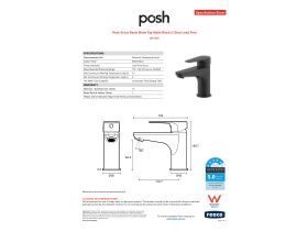 Specification Sheet - Posh Solus Basin Mixer Tap Matte Black (5 Star) Lead Free