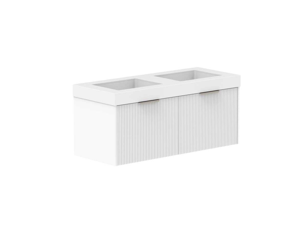 Supporting Image - Kado Neue Fluted Square 1200mm Wall Hung Vanity with Double Basin 90mm Top Ultra White